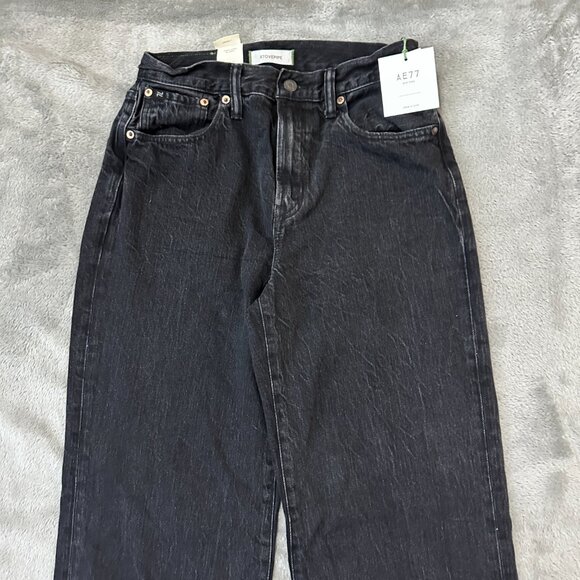NWT AE77 Stovepipe Jeans Black Women's size 2 Short 2S American Eagle Wide Leg - Picture 2 of 9